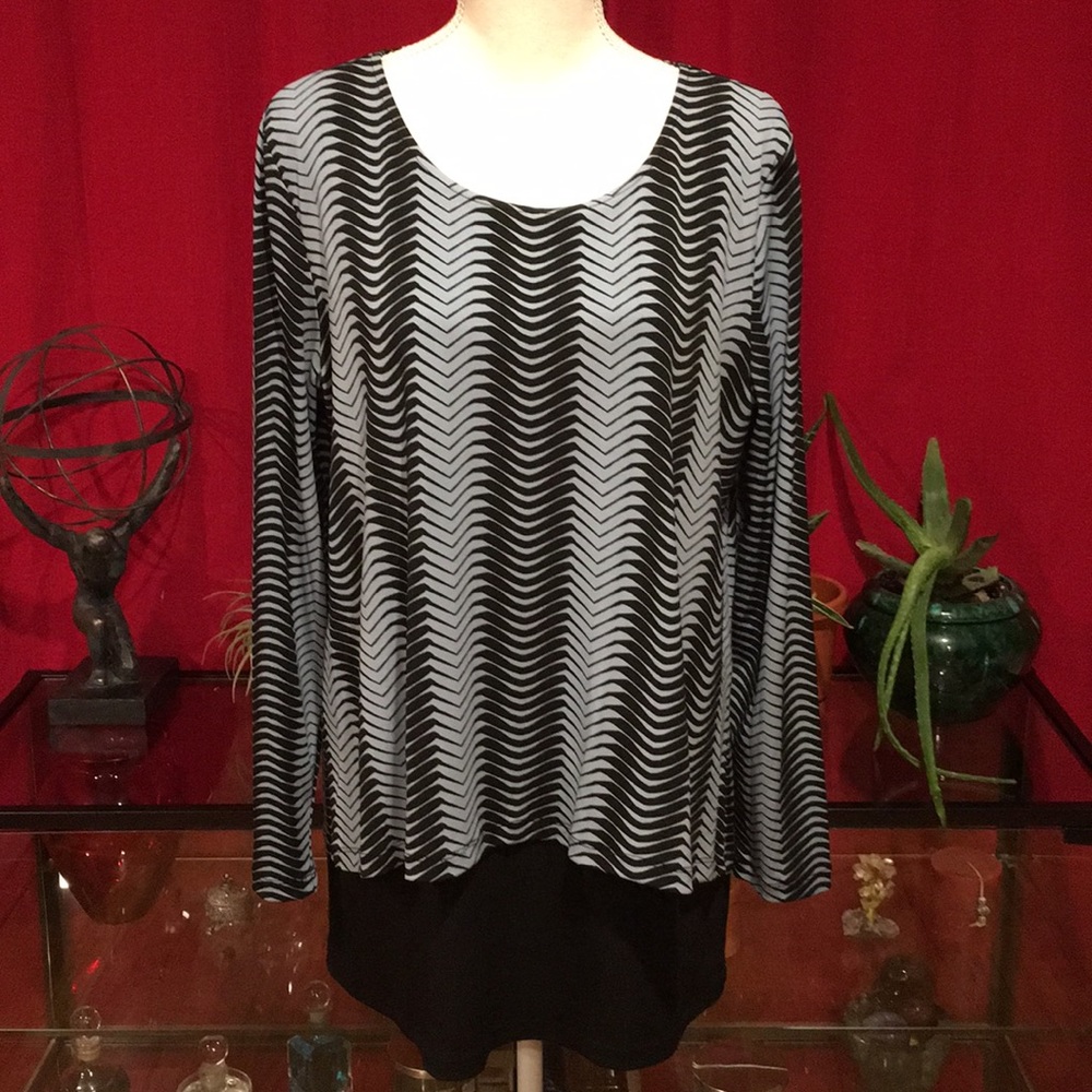 Alfani Light Blue & Black Long Sleeve Tunic, Sz L